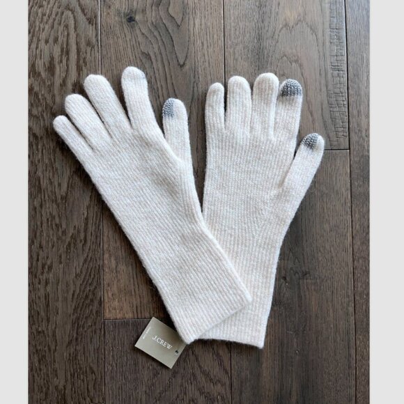 J.Crew Ribbed Tech Touch Gloves NWT Merino Wool Alpaca Blend Ivory Winter Warm - Picture 2 of 6